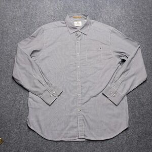 Tommy Bahama Shirt Men Large Gray Stripe Button Front Island Crafted Casual